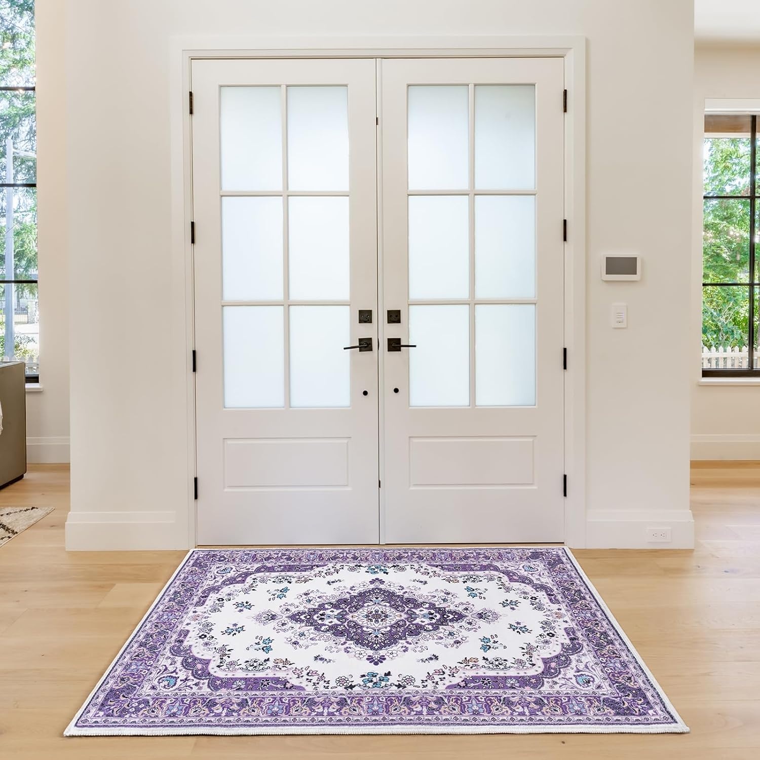 image:imageHOMORE Washable Area Rug 4x6 Black Rugs for Bedroom Living Room  Non Slip Low Pile Vintage Floral Throw Rugs for Entryway Kitchen Rug Dinning Room OfficePurple