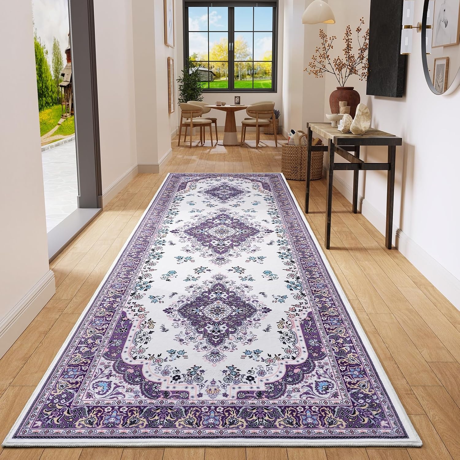image:imageHOMORE Washable Area Rug 4x6 Black Rugs for Bedroom Living Room  Non Slip Low Pile Vintage Floral Throw Rugs for Entryway Kitchen Rug Dinning Room OfficePurple