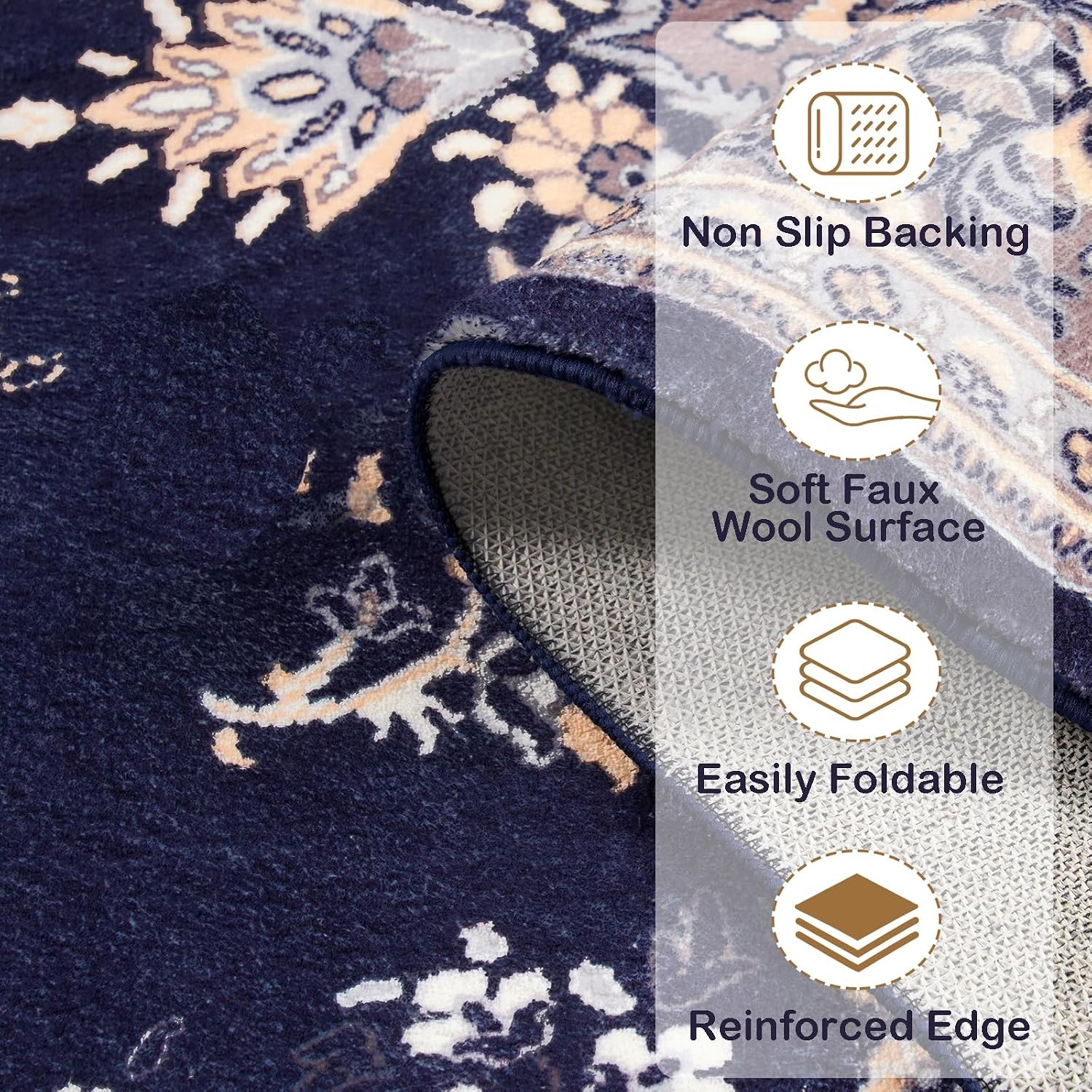 image:imageHOMORE Washable Area Rug 4x6 Black Rugs for Bedroom Living Room  Non Slip Low Pile Vintage Floral Throw Rugs for Entryway Kitchen Rug Dinning Room OfficeNavy Blue