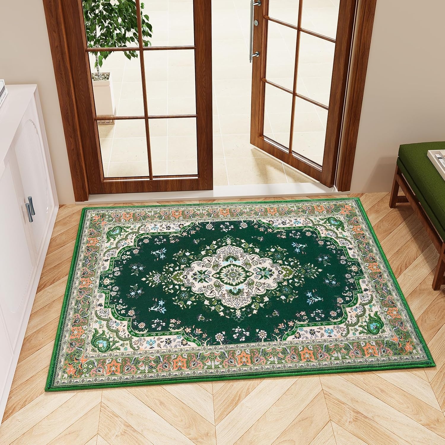 image:imageHOMORE Washable Area Rug 4x6 Black Rugs for Bedroom Living Room  Non Slip Low Pile Vintage Floral Throw Rugs for Entryway Kitchen Rug Dinning Room OfficeDeep Green
