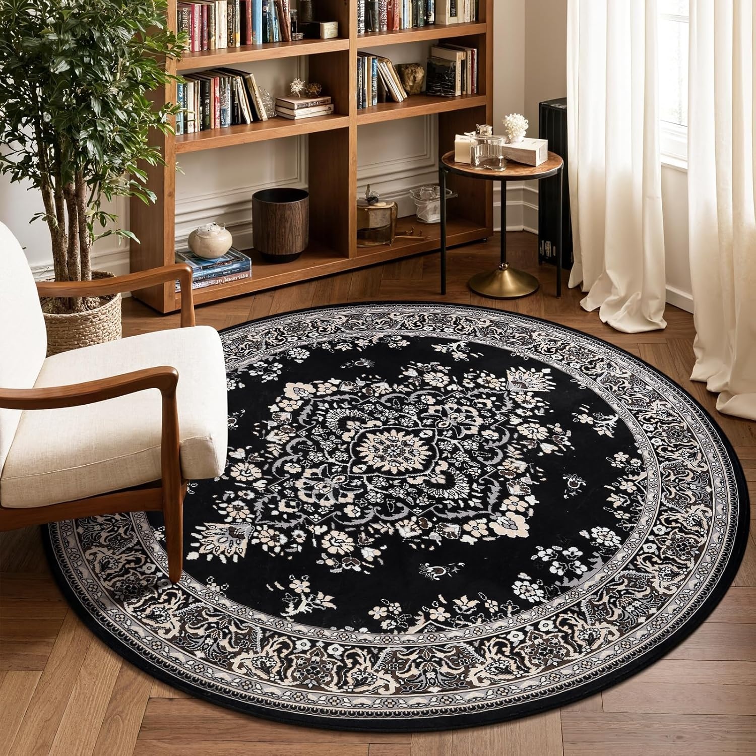 image:imageHOMORE Washable Area Rug 4x6 Black Rugs for Bedroom Living Room  Non Slip Low Pile Vintage Floral Throw Rugs for Entryway Kitchen Rug Dinning Room OfficeBlack