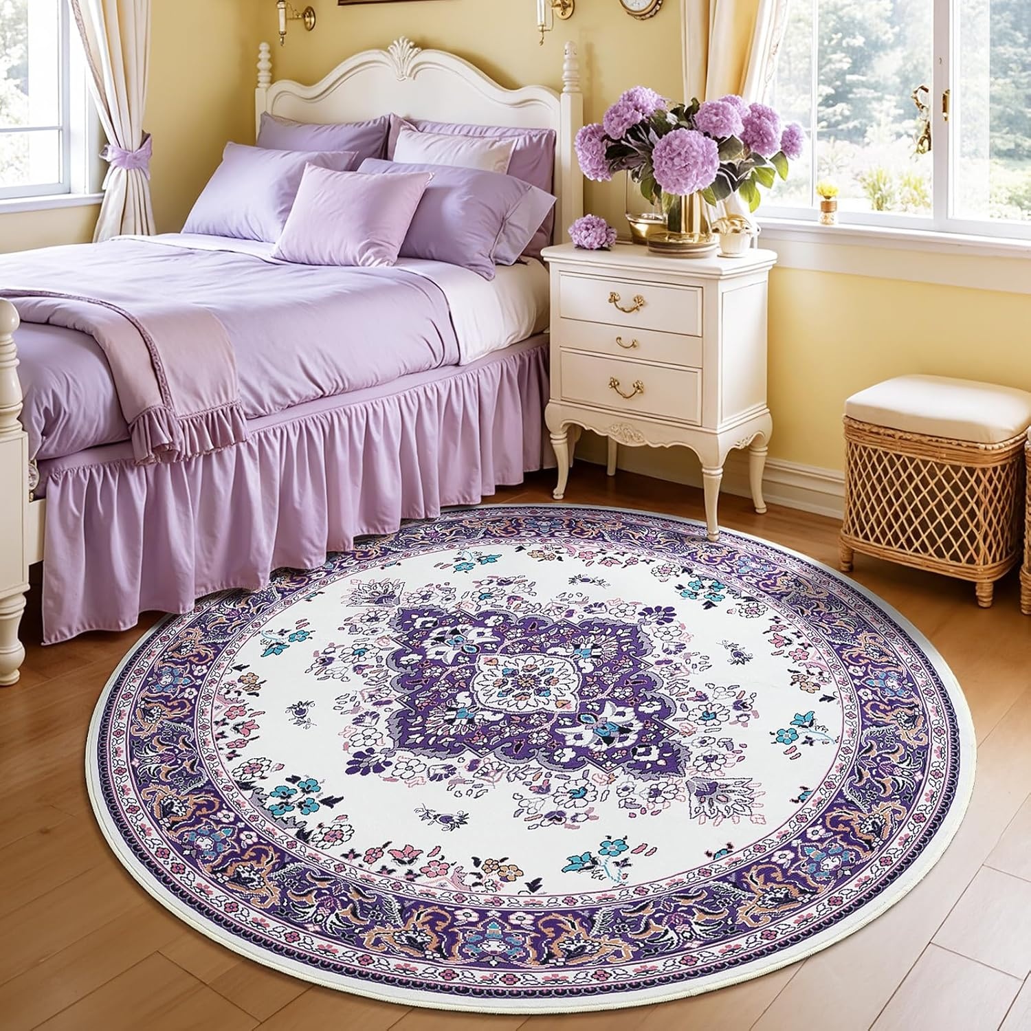 image:imageHOMORE Washable Area Rug 4x6 Black Rugs for Bedroom Living Room  Non Slip Low Pile Vintage Floral Throw Rugs for Entryway Kitchen Rug Dinning Room OfficePurple