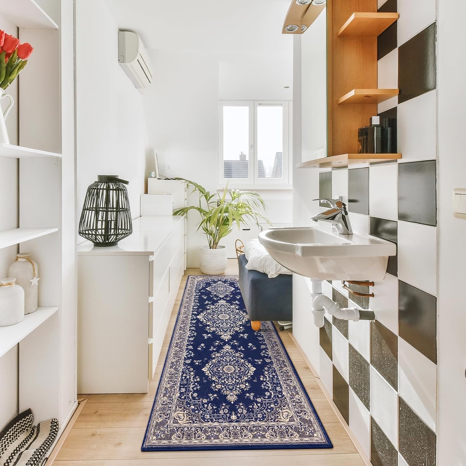 image:imageHOMORE Washable Area Rug 4x6 Black Rugs for Bedroom Living Room  Non Slip Low Pile Vintage Floral Throw Rugs for Entryway Kitchen Rug Dinning Room OfficeNavy Blue