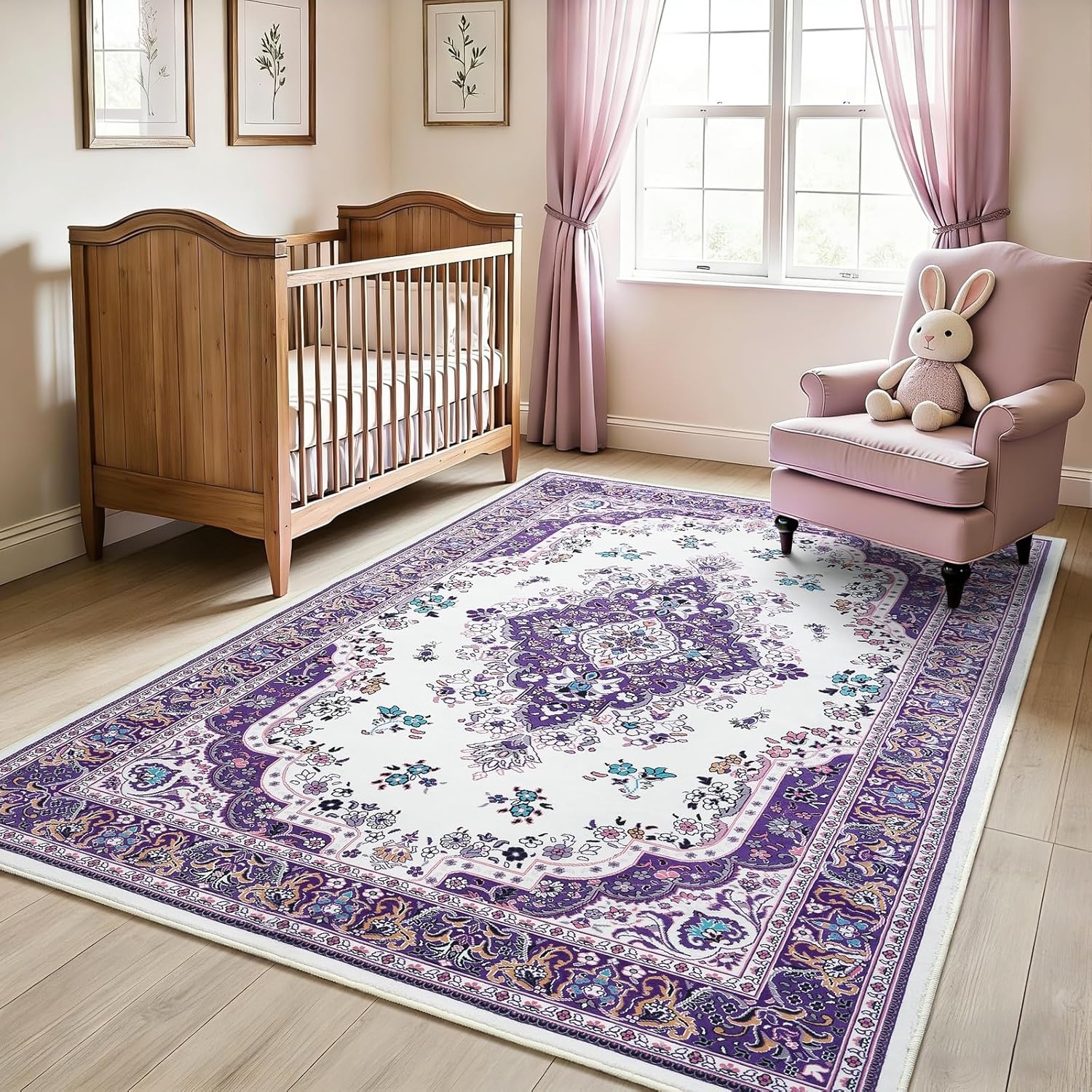 image:imageHOMORE Washable Area Rug 4x6 Black Rugs for Bedroom Living Room  Non Slip Low Pile Vintage Floral Throw Rugs for Entryway Kitchen Rug Dinning Room OfficePurple