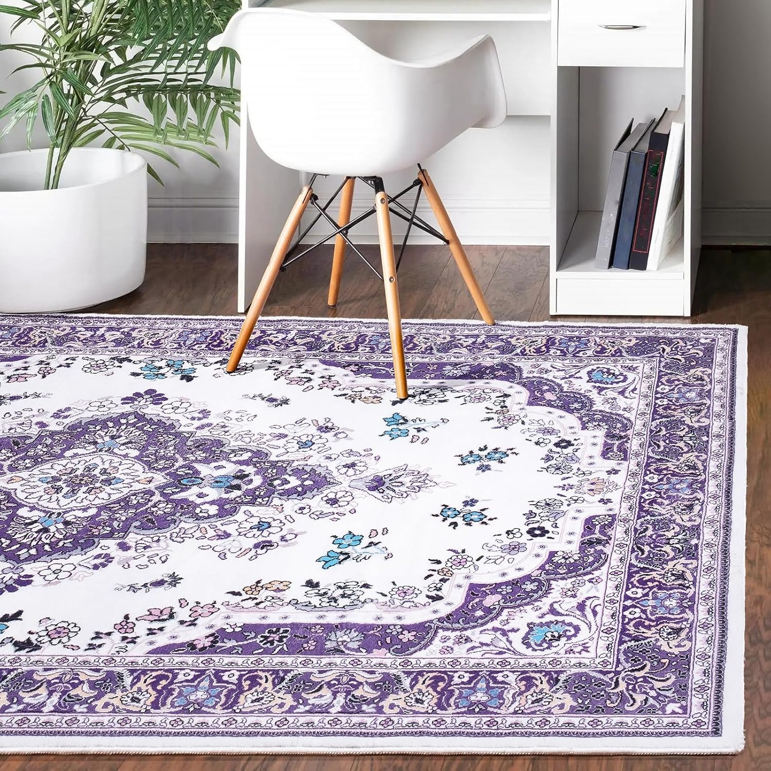 image:imageHOMORE Washable Area Rug 4x6 Black Rugs for Bedroom Living Room  Non Slip Low Pile Vintage Floral Throw Rugs for Entryway Kitchen Rug Dinning Room OfficePurple
