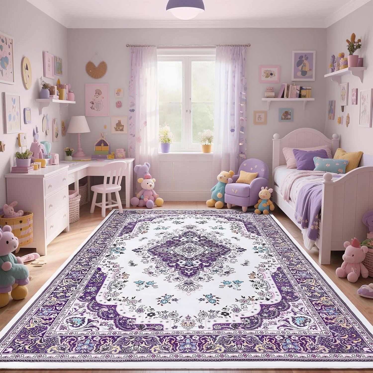 image:imageHOMORE Washable Area Rug 4x6 Black Rugs for Bedroom Living Room  Non Slip Low Pile Vintage Floral Throw Rugs for Entryway Kitchen Rug Dinning Room OfficePurple