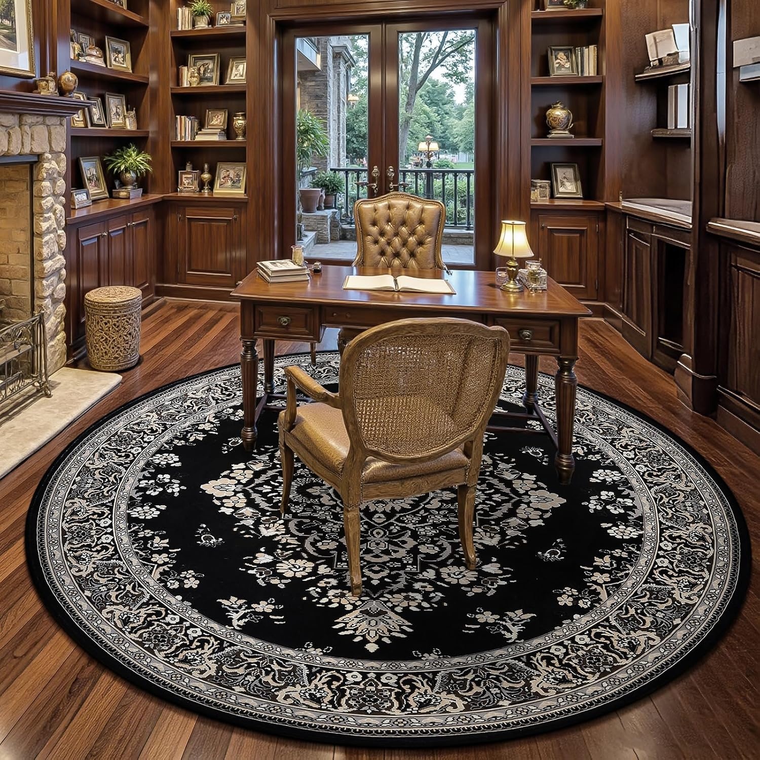 image:imageHOMORE Washable Area Rug 4x6 Black Rugs for Bedroom Living Room  Non Slip Low Pile Vintage Floral Throw Rugs for Entryway Kitchen Rug Dinning Room OfficeBlack