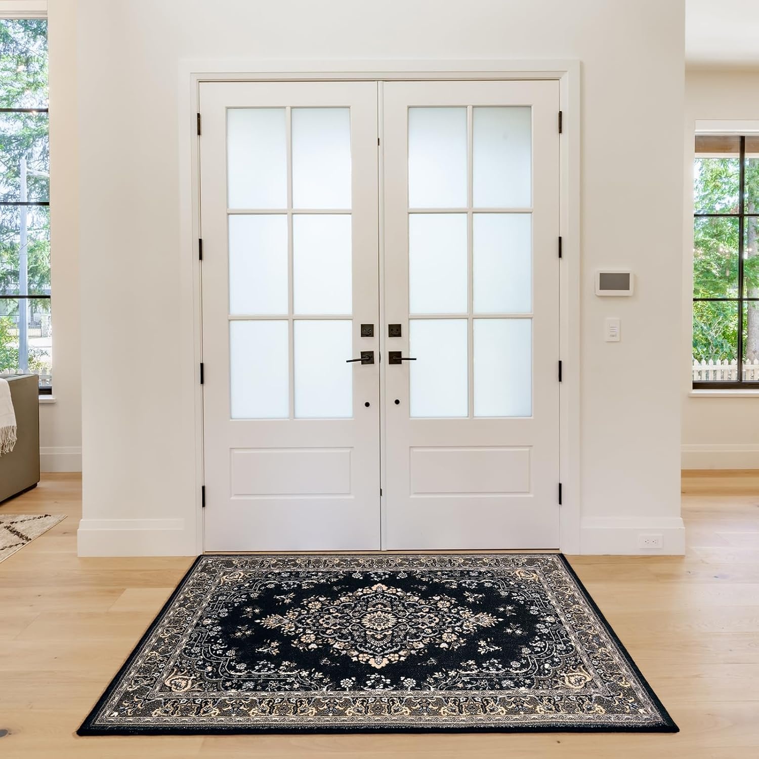 image:imageHOMORE Washable Area Rug 4x6 Black Rugs for Bedroom Living Room  Non Slip Low Pile Vintage Floral Throw Rugs for Entryway Kitchen Rug Dinning Room OfficeBlack
