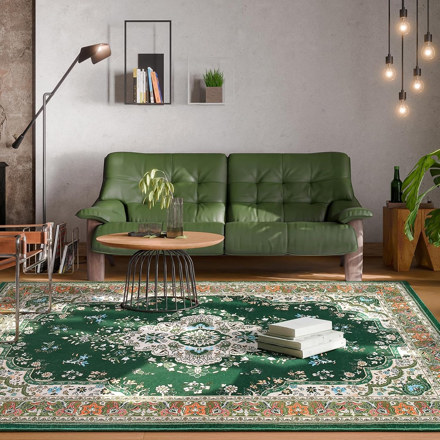 image:imageHOMORE Washable Area Rug 4x6 Black Rugs for Bedroom Living Room  Non Slip Low Pile Vintage Floral Throw Rugs for Entryway Kitchen Rug Dinning Room OfficeDeep Green