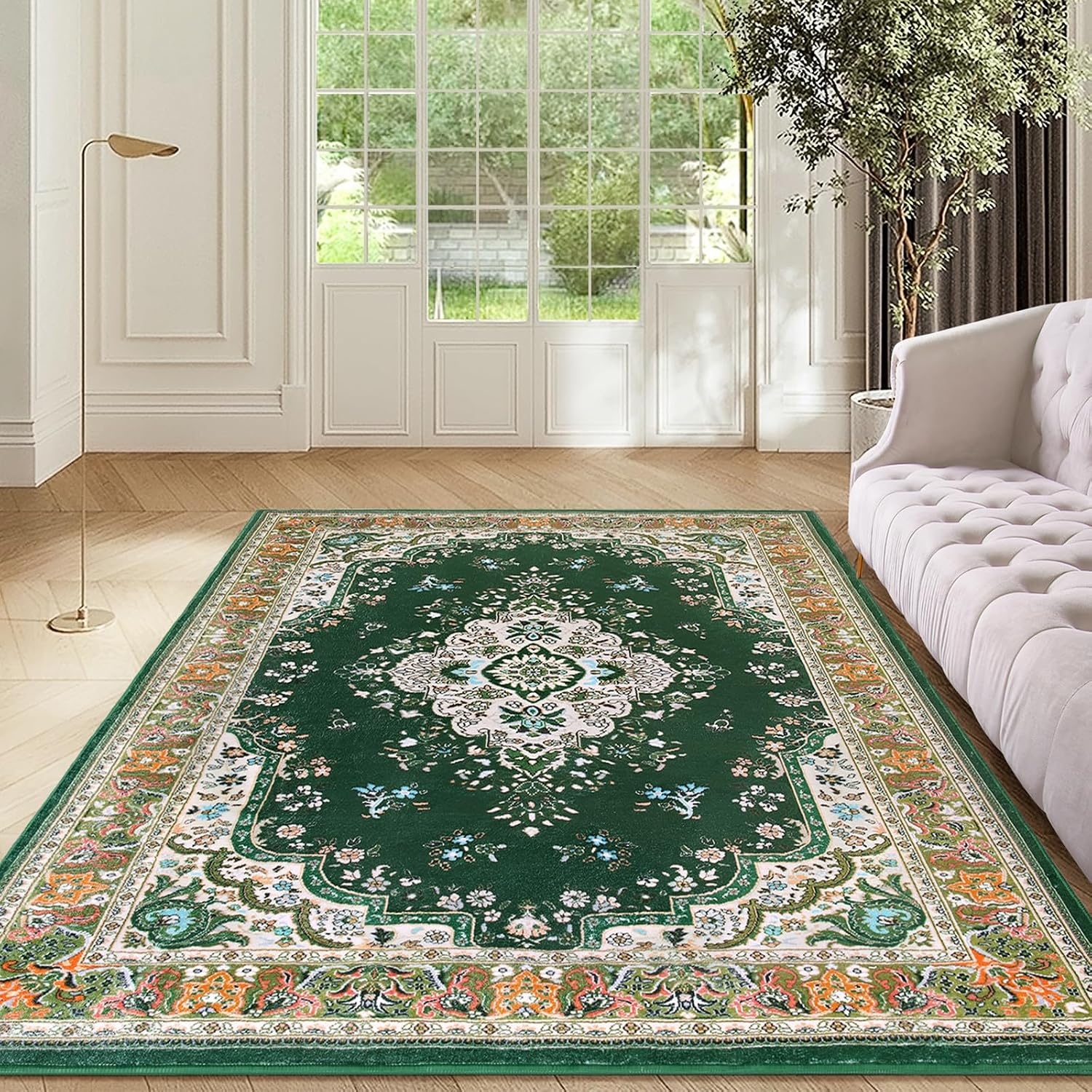 image:imageHOMORE Washable Area Rug 4x6 Black Rugs for Bedroom Living Room  Non Slip Low Pile Vintage Floral Throw Rugs for Entryway Kitchen Rug Dinning Room OfficeDeep Green