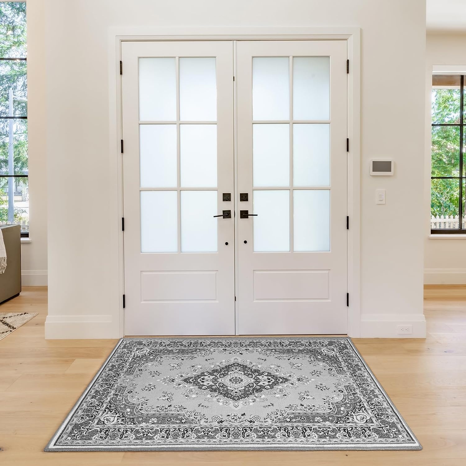 image:imageHOMORE Washable Area Rug 4x6 Black Rugs for Bedroom Living Room  Non Slip Low Pile Vintage Floral Throw Rugs for Entryway Kitchen Rug Dinning Room OfficeGrey
