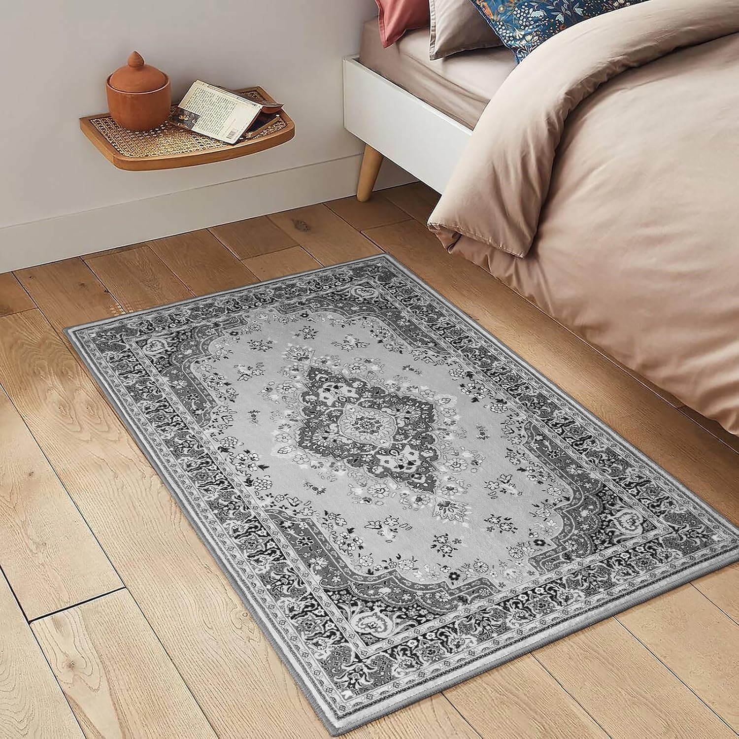 image:imageHOMORE Washable Area Rug 4x6 Black Rugs for Bedroom Living Room  Non Slip Low Pile Vintage Floral Throw Rugs for Entryway Kitchen Rug Dinning Room OfficeGrey