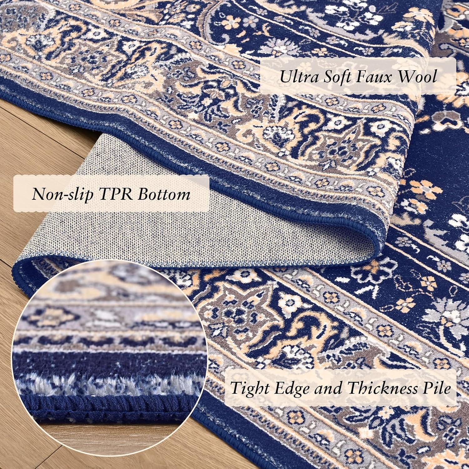 image:imageHOMORE Washable Area Rug 4x6 Black Rugs for Bedroom Living Room  Non Slip Low Pile Vintage Floral Throw Rugs for Entryway Kitchen Rug Dinning Room OfficeNavy Blue