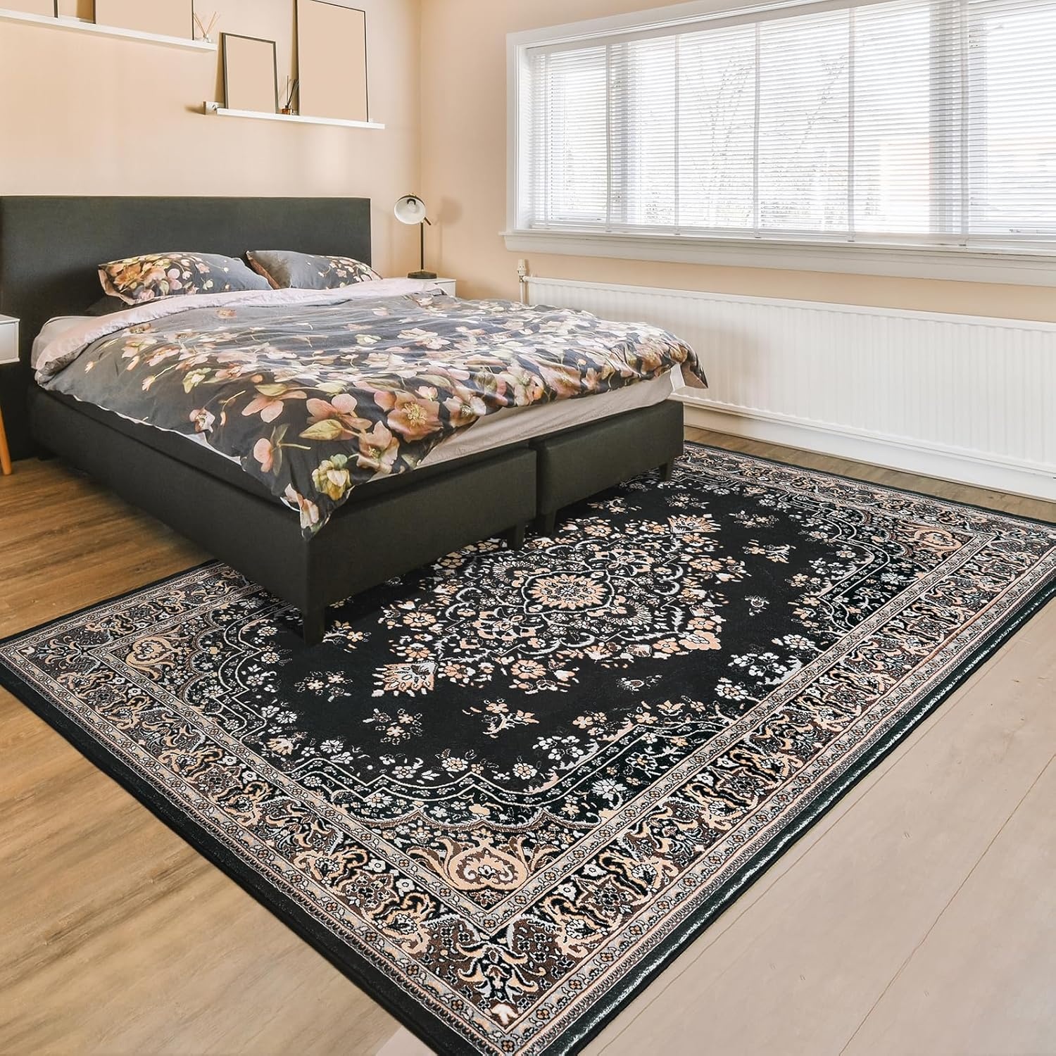 image:imageHOMORE Washable Area Rug 4x6 Black Rugs for Bedroom Living Room  Non Slip Low Pile Vintage Floral Throw Rugs for Entryway Kitchen Rug Dinning Room OfficeBlack