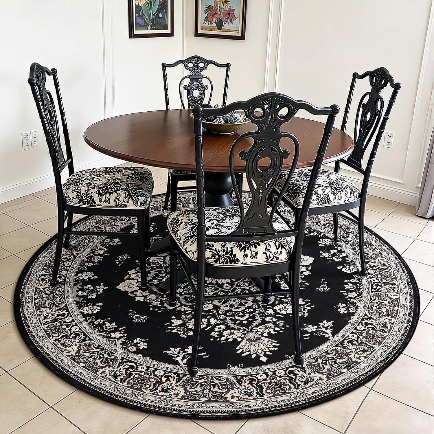 image:imageHOMORE Washable Area Rug 4x6 Black Rugs for Bedroom Living Room  Non Slip Low Pile Vintage Floral Throw Rugs for Entryway Kitchen Rug Dinning Room OfficeBlack