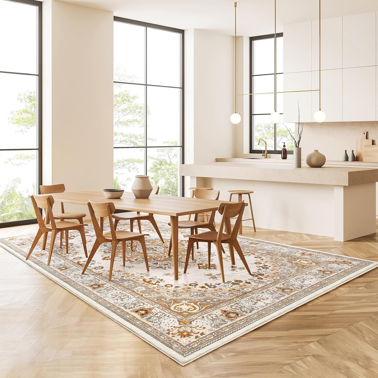 image:imageHOMORE Washable Area Rug 4x6 Black Rugs for Bedroom Living Room  Non Slip Low Pile Vintage Floral Throw Rugs for Entryway Kitchen Rug Dinning Room OfficeBeige