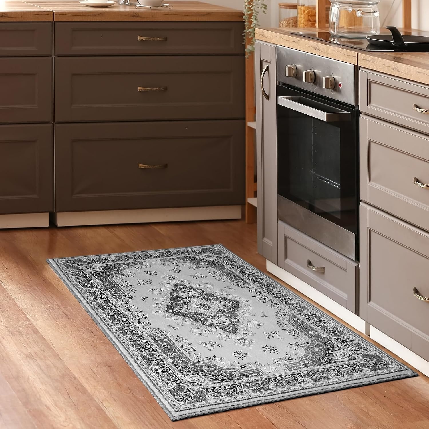 image:imageHOMORE Washable Area Rug 4x6 Black Rugs for Bedroom Living Room  Non Slip Low Pile Vintage Floral Throw Rugs for Entryway Kitchen Rug Dinning Room OfficeGrey