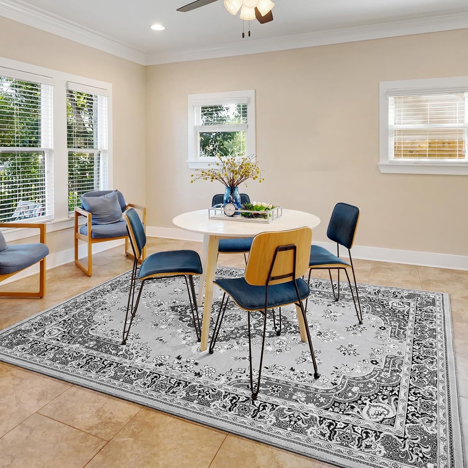 image:imageHOMORE Washable Area Rug 4x6 Black Rugs for Bedroom Living Room  Non Slip Low Pile Vintage Floral Throw Rugs for Entryway Kitchen Rug Dinning Room OfficeGrey