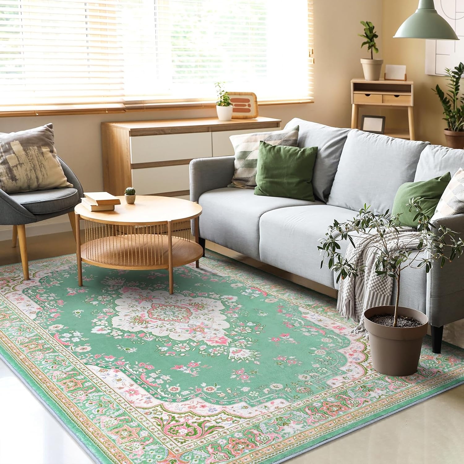 image:imageHOMORE Washable Area Rug 4x6 Black Rugs for Bedroom Living Room  Non Slip Low Pile Vintage Floral Throw Rugs for Entryway Kitchen Rug Dinning Room OfficeGreen