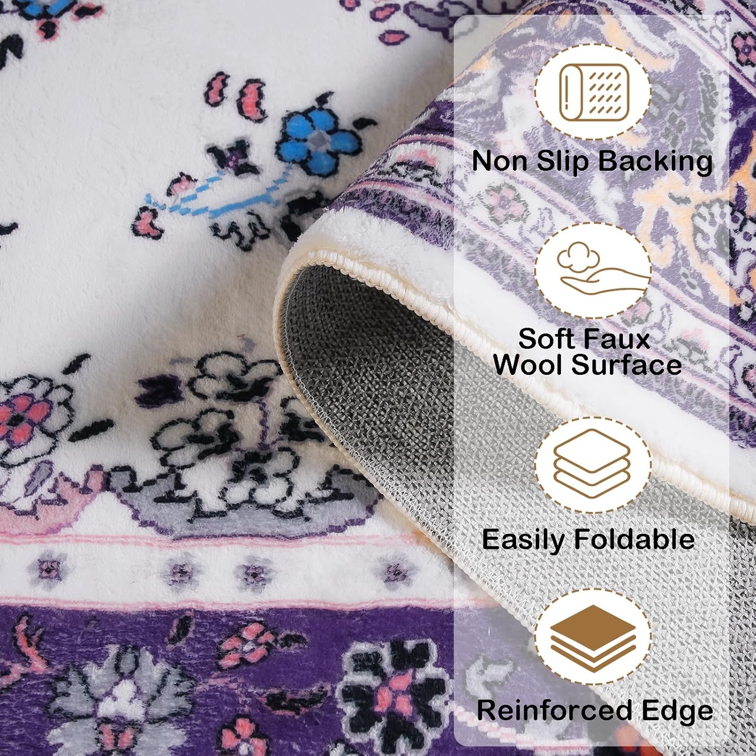 image:imageHOMORE Washable Area Rug 4x6 Black Rugs for Bedroom Living Room  Non Slip Low Pile Vintage Floral Throw Rugs for Entryway Kitchen Rug Dinning Room OfficePurple