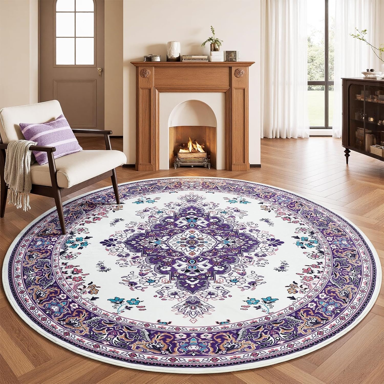image:imageHOMORE Washable Area Rug 4x6 Black Rugs for Bedroom Living Room  Non Slip Low Pile Vintage Floral Throw Rugs for Entryway Kitchen Rug Dinning Room OfficePurple