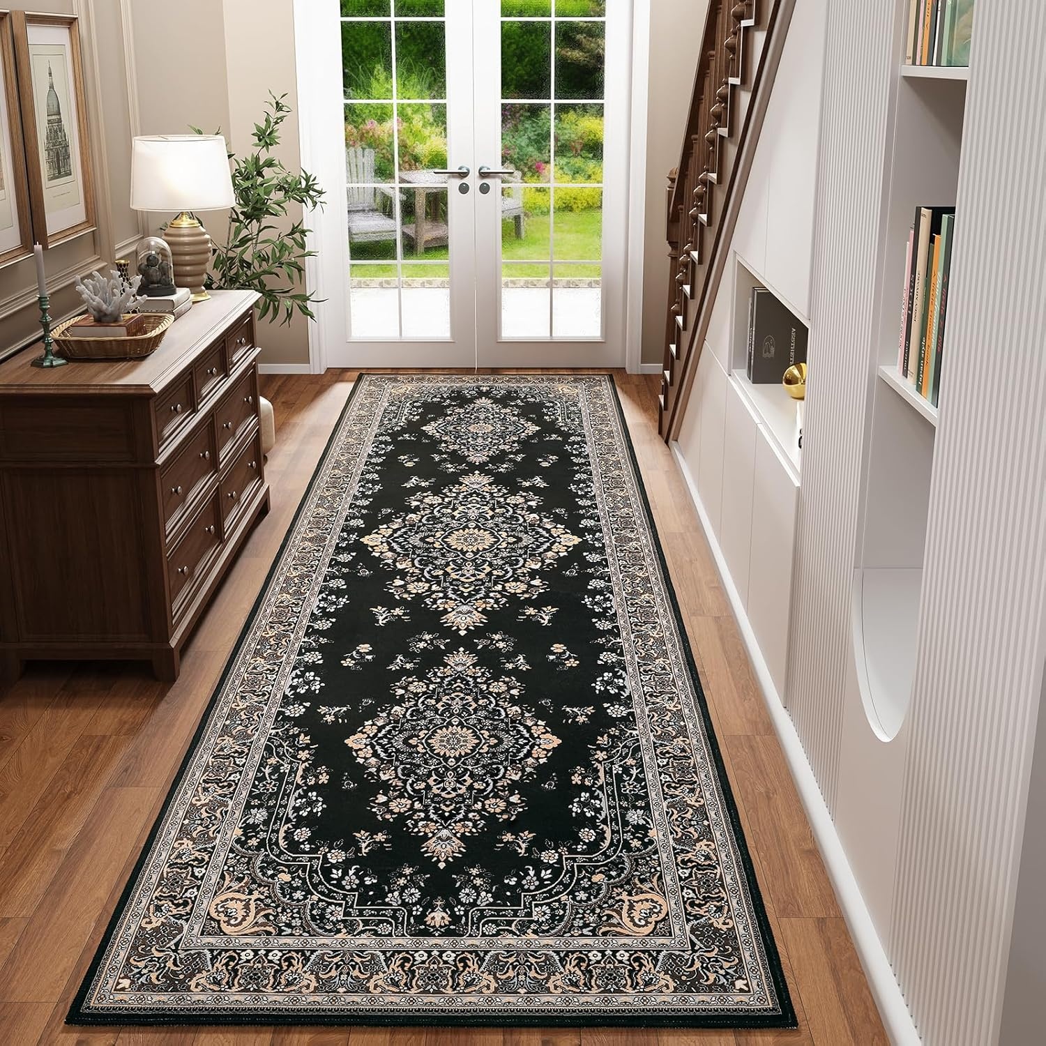 image:imageHOMORE Washable Area Rug 4x6 Black Rugs for Bedroom Living Room  Non Slip Low Pile Vintage Floral Throw Rugs for Entryway Kitchen Rug Dinning Room OfficeBlack