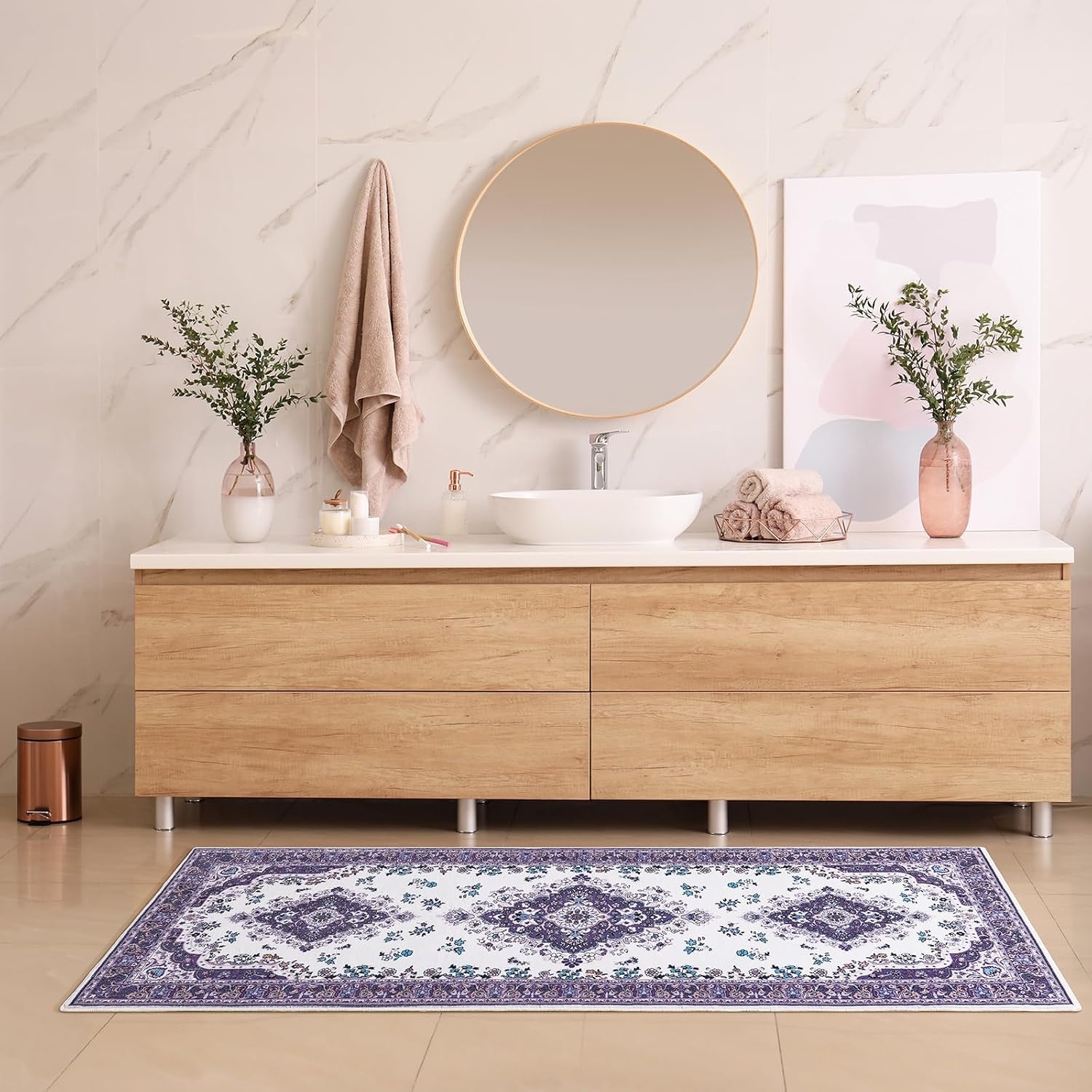 image:imageHOMORE Washable Area Rug 4x6 Black Rugs for Bedroom Living Room  Non Slip Low Pile Vintage Floral Throw Rugs for Entryway Kitchen Rug Dinning Room OfficePurple