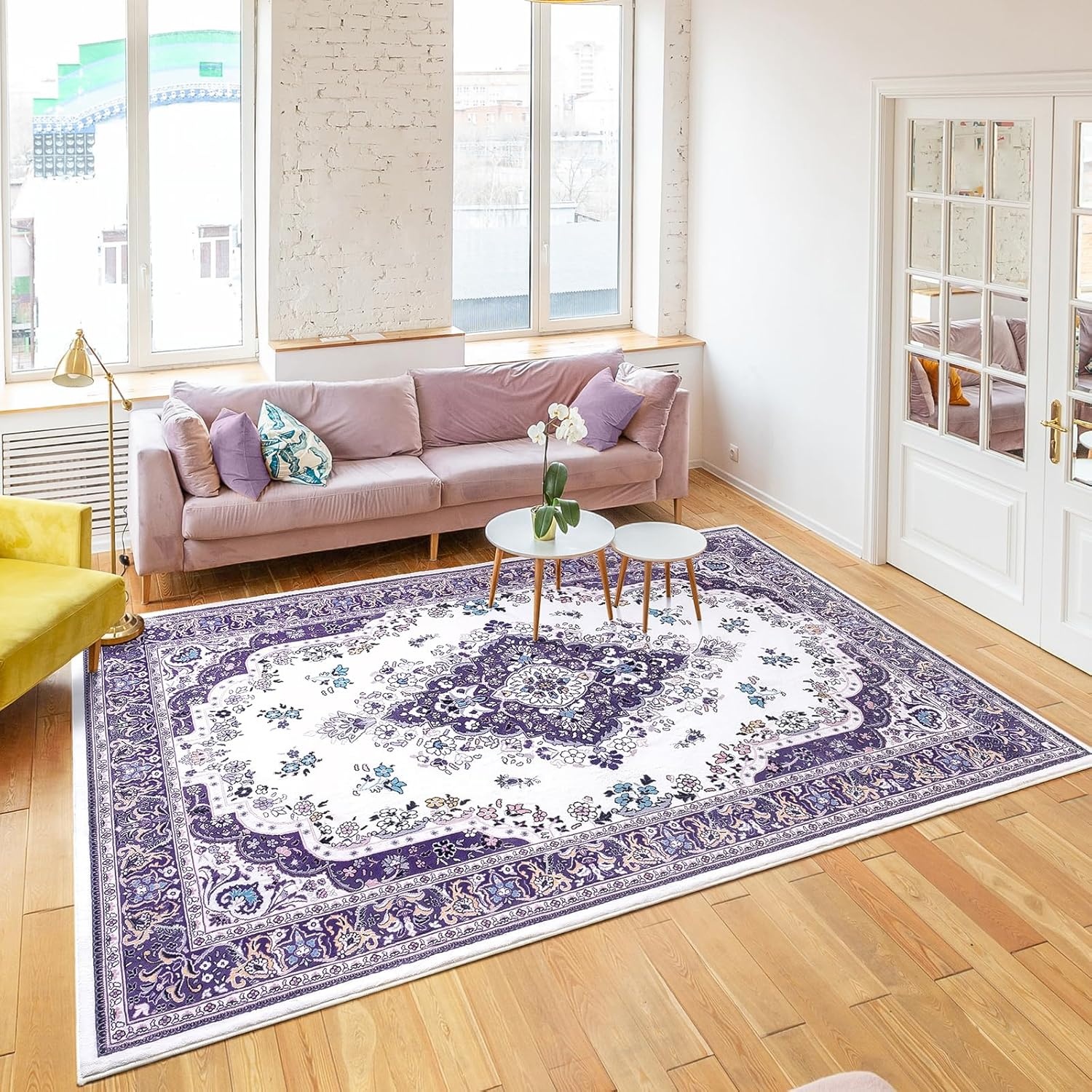 image:imageHOMORE Washable Area Rug 4x6 Black Rugs for Bedroom Living Room  Non Slip Low Pile Vintage Floral Throw Rugs for Entryway Kitchen Rug Dinning Room OfficePurple