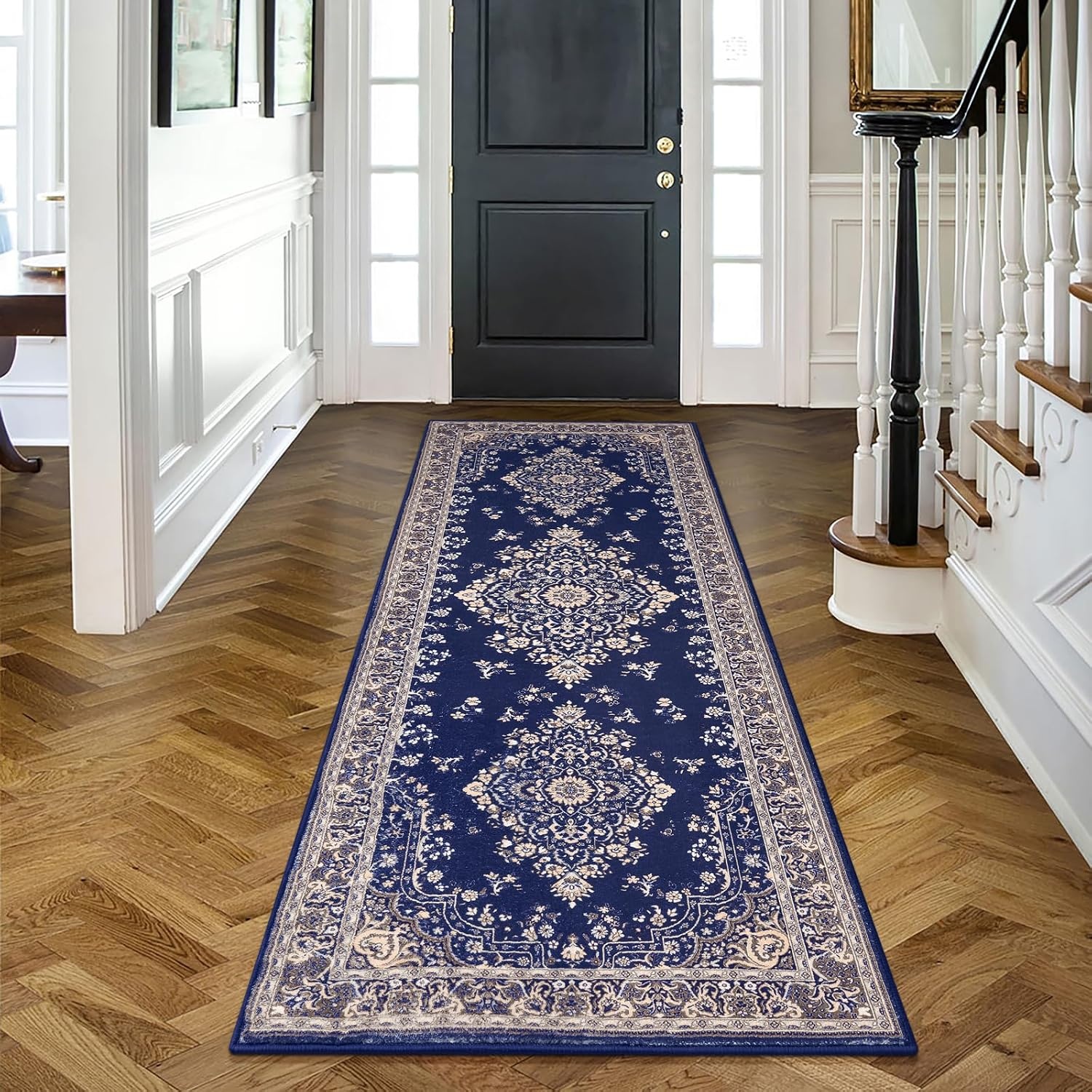 image:imageHOMORE Washable Area Rug 4x6 Black Rugs for Bedroom Living Room  Non Slip Low Pile Vintage Floral Throw Rugs for Entryway Kitchen Rug Dinning Room OfficeNavy Blue