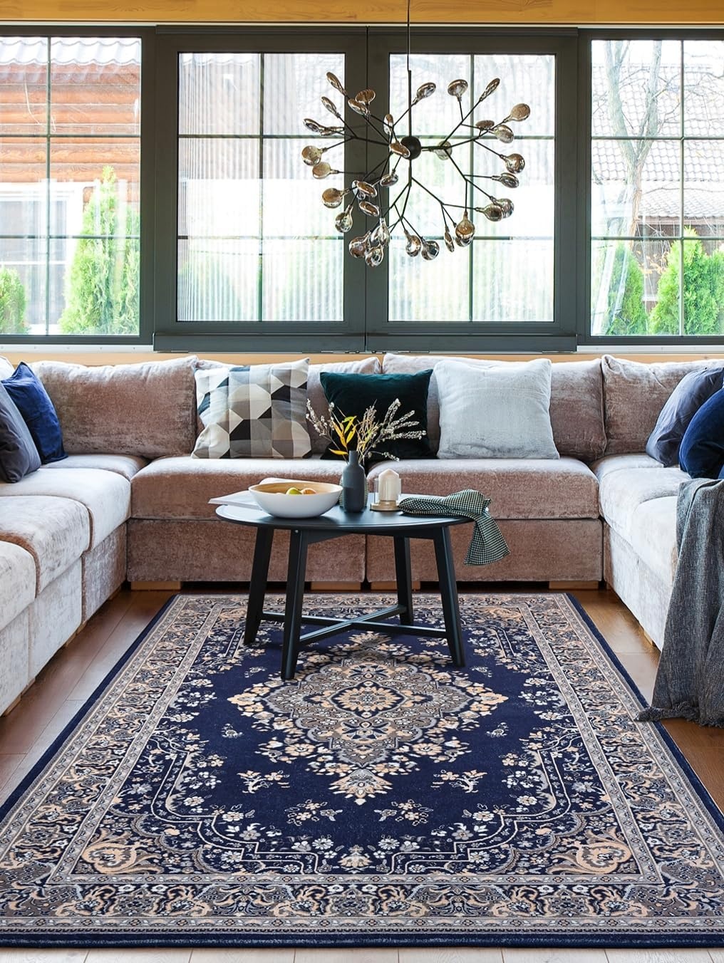 image:imageHOMORE Washable Area Rug 4x6 Black Rugs for Bedroom Living Room  Non Slip Low Pile Vintage Floral Throw Rugs for Entryway Kitchen Rug Dinning Room OfficeNavy Blue