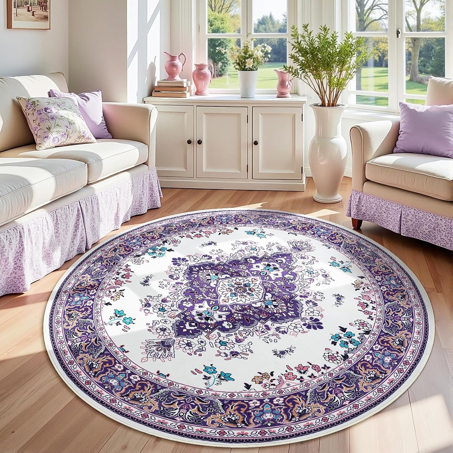 image:imageHOMORE Washable Area Rug 4x6 Black Rugs for Bedroom Living Room  Non Slip Low Pile Vintage Floral Throw Rugs for Entryway Kitchen Rug Dinning Room OfficePurple