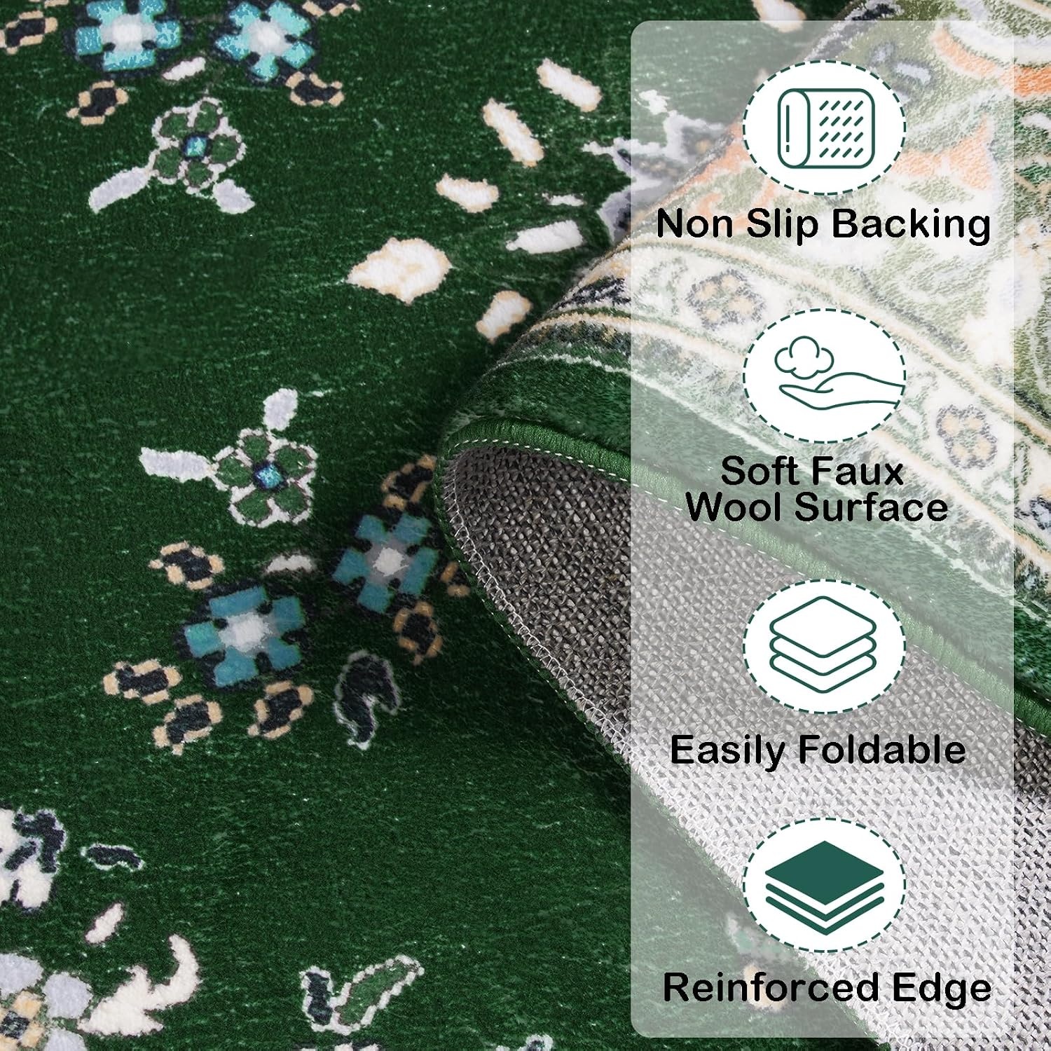 image:imageHOMORE Washable Area Rug 4x6 Black Rugs for Bedroom Living Room  Non Slip Low Pile Vintage Floral Throw Rugs for Entryway Kitchen Rug Dinning Room OfficeDeep Green