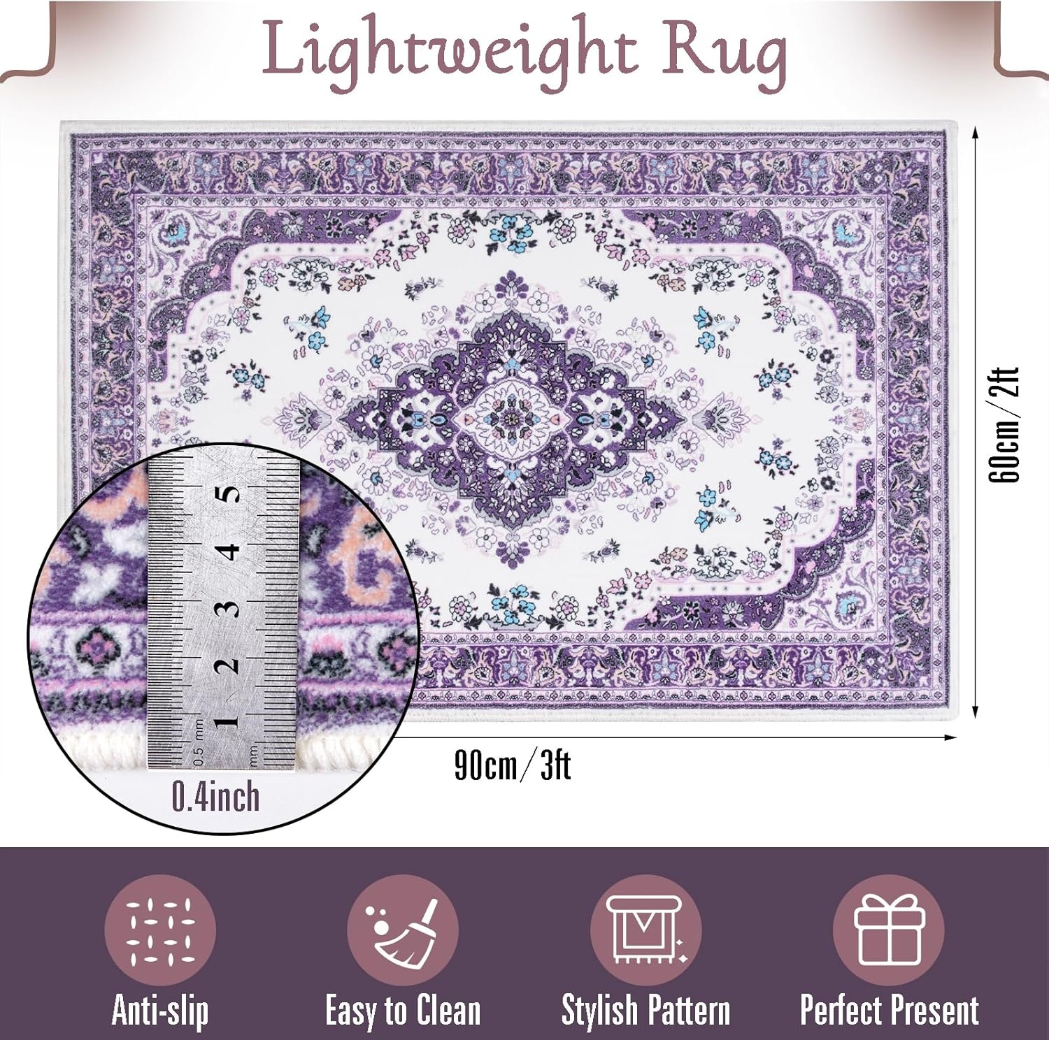 image:imageHOMORE Washable Area Rug 4x6 Black Rugs for Bedroom Living Room  Non Slip Low Pile Vintage Floral Throw Rugs for Entryway Kitchen Rug Dinning Room OfficePurple