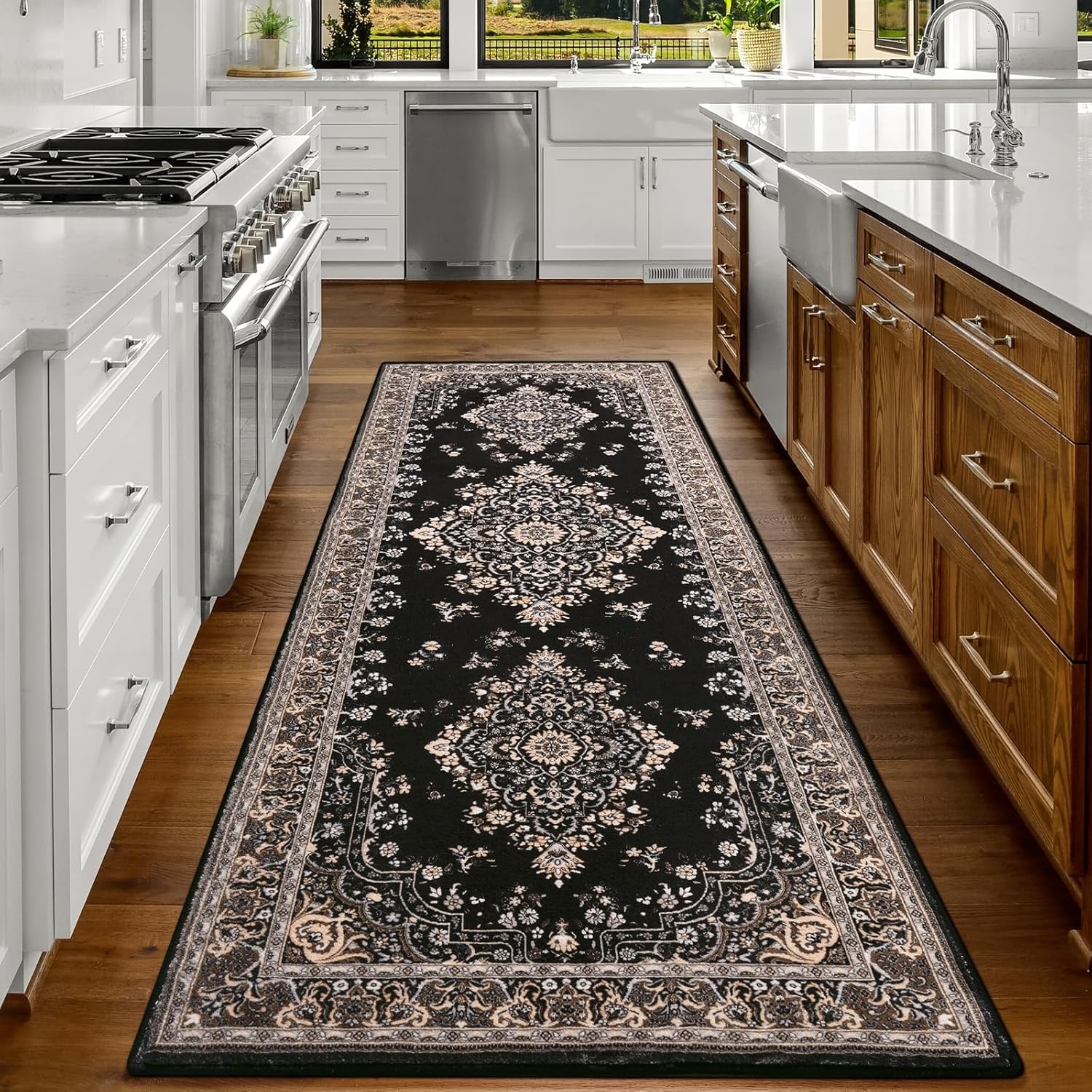 image:imageHOMORE Washable Area Rug 4x6 Black Rugs for Bedroom Living Room  Non Slip Low Pile Vintage Floral Throw Rugs for Entryway Kitchen Rug Dinning Room OfficeBlack