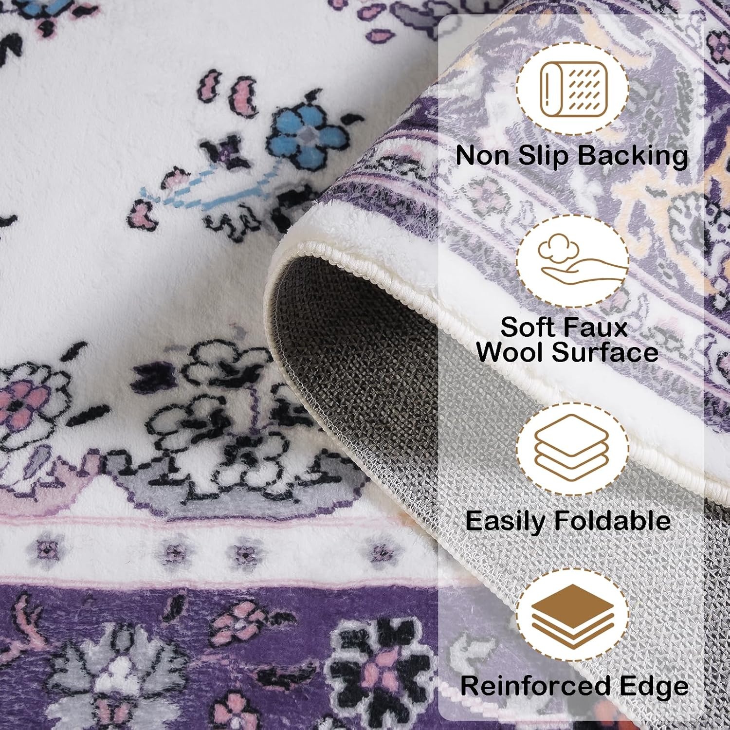 image:imageHOMORE Washable Area Rug 4x6 Black Rugs for Bedroom Living Room  Non Slip Low Pile Vintage Floral Throw Rugs for Entryway Kitchen Rug Dinning Room OfficePurple