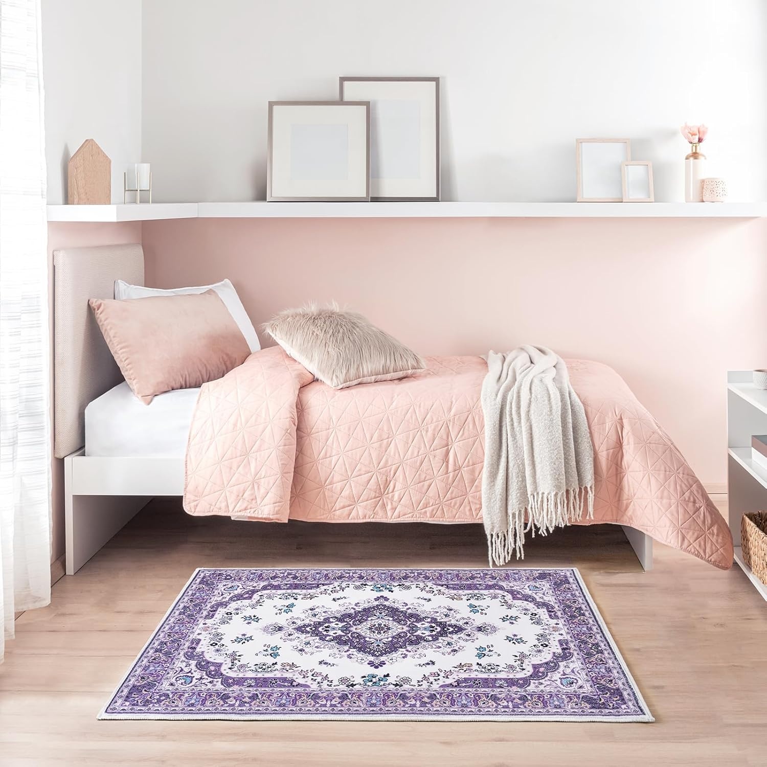 image:imageHOMORE Washable Area Rug 4x6 Black Rugs for Bedroom Living Room  Non Slip Low Pile Vintage Floral Throw Rugs for Entryway Kitchen Rug Dinning Room OfficePurple