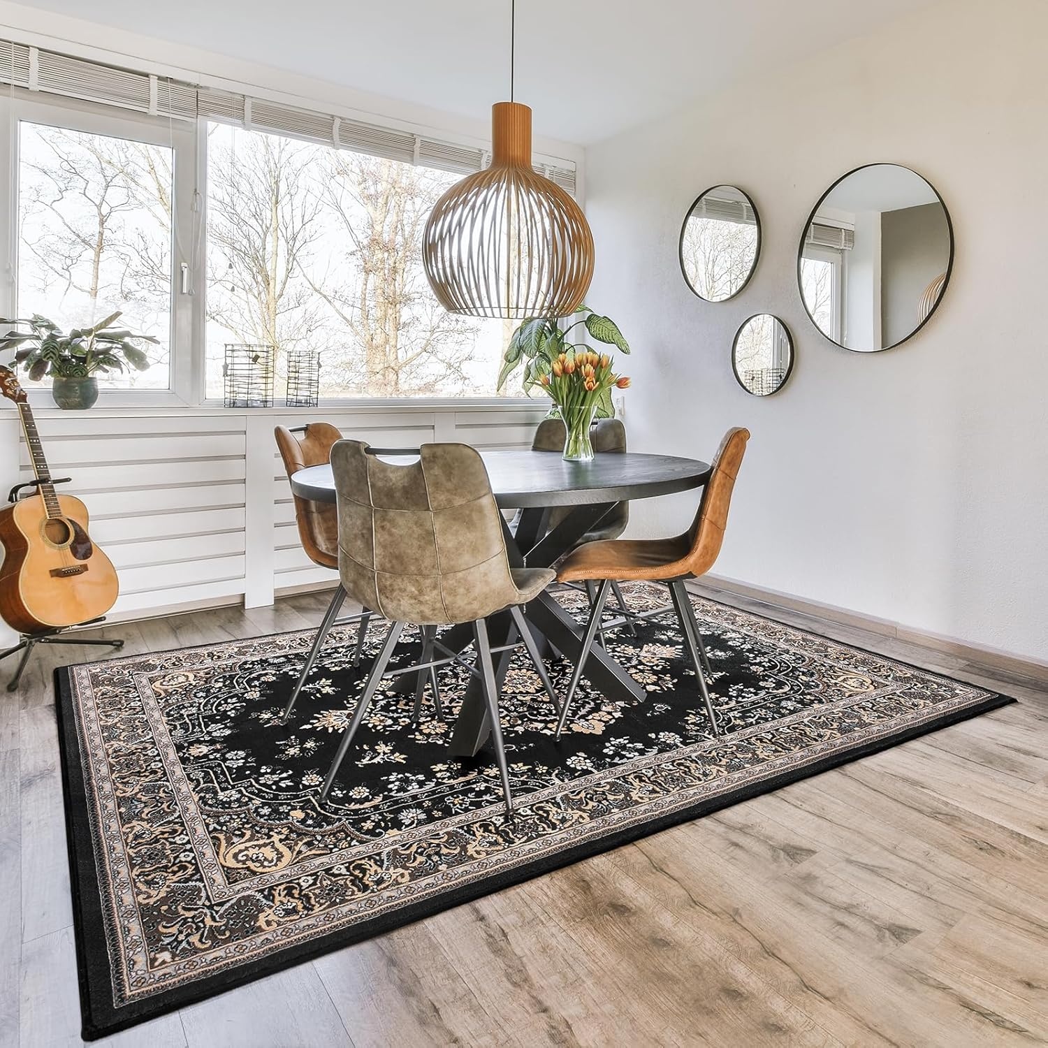 image:imageHOMORE Washable Area Rug 4x6 Black Rugs for Bedroom Living Room  Non Slip Low Pile Vintage Floral Throw Rugs for Entryway Kitchen Rug Dinning Room OfficeBlack
