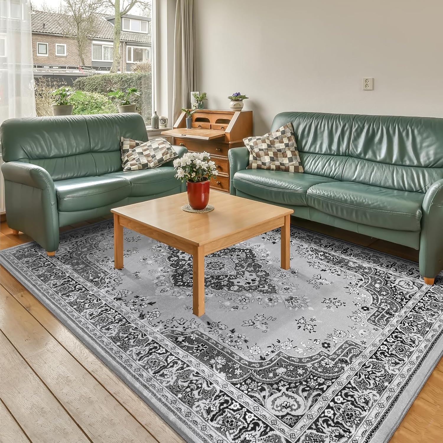 image:imageHOMORE Washable Area Rug 4x6 Black Rugs for Bedroom Living Room  Non Slip Low Pile Vintage Floral Throw Rugs for Entryway Kitchen Rug Dinning Room OfficeGrey