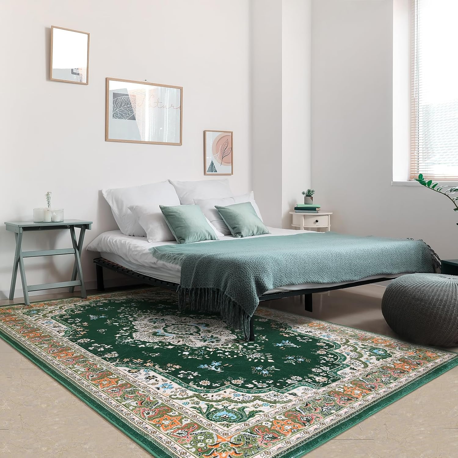 image:imageHOMORE Washable Area Rug 4x6 Black Rugs for Bedroom Living Room  Non Slip Low Pile Vintage Floral Throw Rugs for Entryway Kitchen Rug Dinning Room OfficeDeep Green