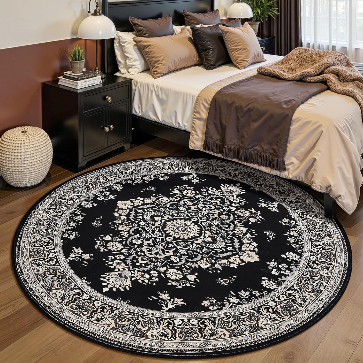 image:imageHOMORE Washable Area Rug 4x6 Black Rugs for Bedroom Living Room  Non Slip Low Pile Vintage Floral Throw Rugs for Entryway Kitchen Rug Dinning Room OfficeBlack