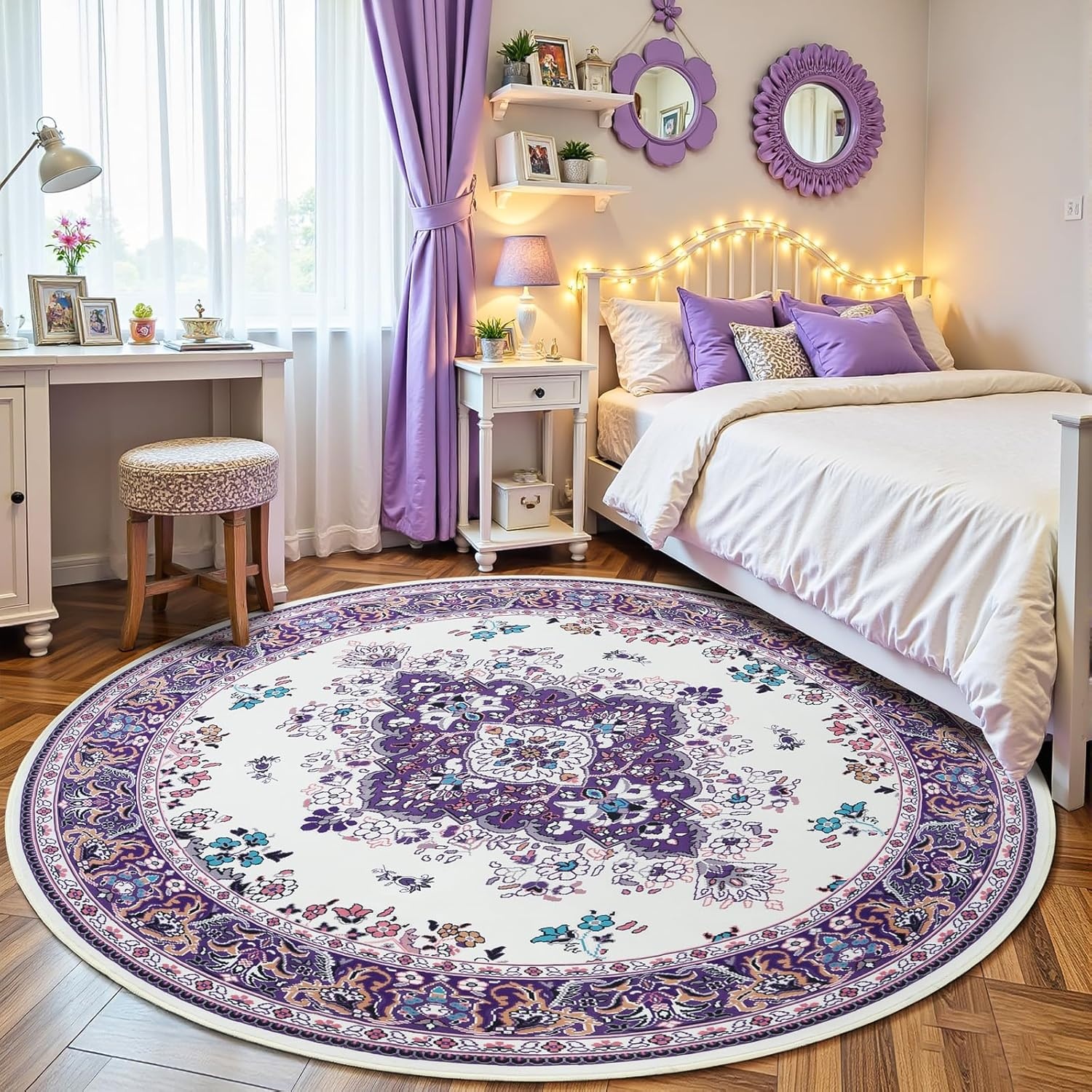 image:imageHOMORE Washable Area Rug 4x6 Black Rugs for Bedroom Living Room  Non Slip Low Pile Vintage Floral Throw Rugs for Entryway Kitchen Rug Dinning Room OfficePurple