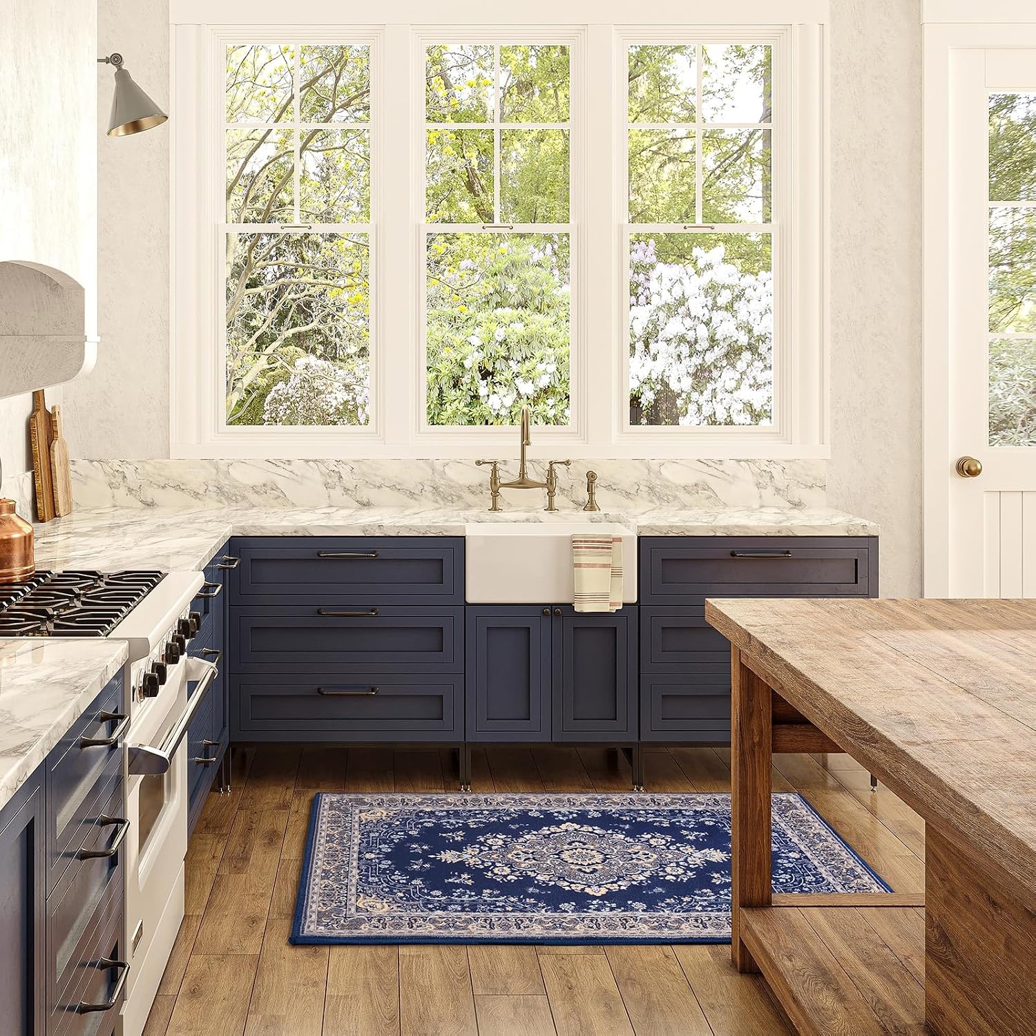 image:imageHOMORE Washable Area Rug 4x6 Black Rugs for Bedroom Living Room  Non Slip Low Pile Vintage Floral Throw Rugs for Entryway Kitchen Rug Dinning Room OfficeNavy Blue