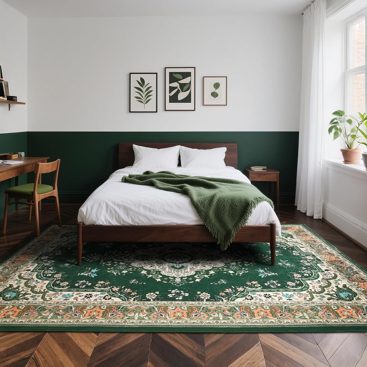 image:imageHOMORE Washable Area Rug 4x6 Black Rugs for Bedroom Living Room  Non Slip Low Pile Vintage Floral Throw Rugs for Entryway Kitchen Rug Dinning Room OfficeDeep Green