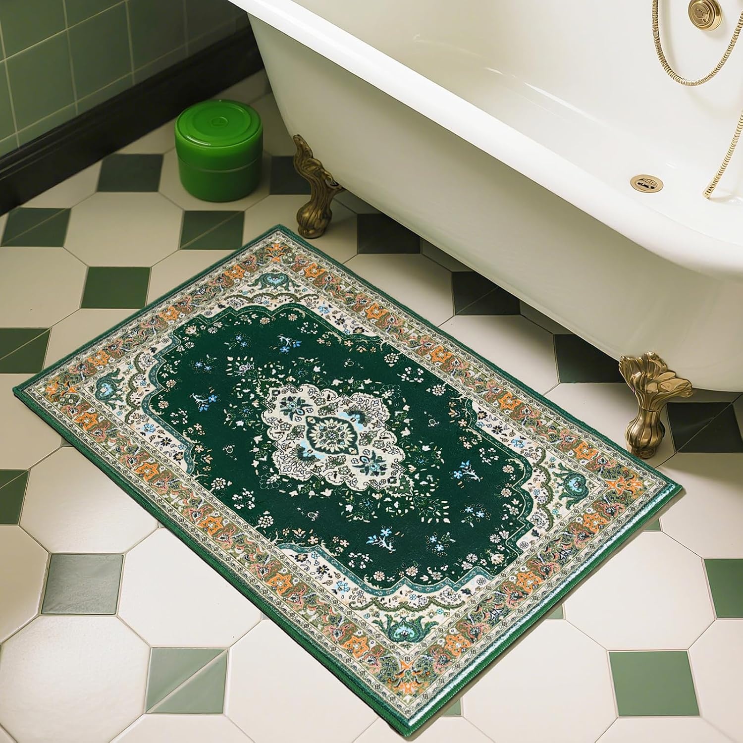 image:imageHOMORE Washable Area Rug 4x6 Black Rugs for Bedroom Living Room  Non Slip Low Pile Vintage Floral Throw Rugs for Entryway Kitchen Rug Dinning Room OfficeDeep Green
