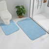 image:imageGray Bathroom Rug Set 2 Piece Bath Mat 21x34 ampU Shape Toilet Rug 21x21  AbsorbentWashableNon Slip Bathroom Rugs SetsContour Mat for ToiletLight Blue