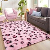 image:imageHOMORE Fluffy Leopard Rug4x6 Cheetah Rugs for Bedroom Living Room  Western Rugs Non Slip Backing Soft Leopard Print Rug for Kids Room DormBlack and KhakiPink