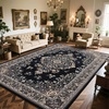image:imageHOMORE Washable Area Rug 4x6 Black Rugs for Bedroom Living Room  Non Slip Low Pile Vintage Floral Throw Rugs for Entryway Kitchen Rug Dinning Room OfficeBlack