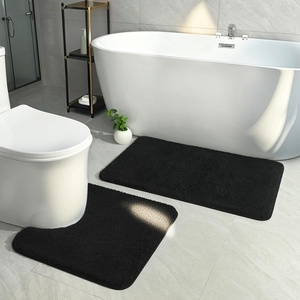 image:imageGray Bathroom Rug Set 2 Piece Bath Mat 21x34 ampU Shape Toilet Rug 21x21  AbsorbentWashableNon Slip Bathroom Rugs SetsContour Mat for ToiletBlack