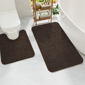 image:imageGray Bathroom Rug Set 2 Piece Bath Mat 21x34 ampU Shape Toilet Rug 21x21  AbsorbentWashableNon Slip Bathroom Rugs SetsContour Mat for ToiletBrown