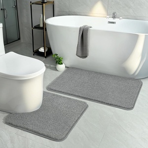 image:imageGray Bathroom Rug Set 2 Piece Bath Mat 21x34 ampU Shape Toilet Rug 21x21  AbsorbentWashableNon Slip Bathroom Rugs SetsContour Mat for ToiletGrey